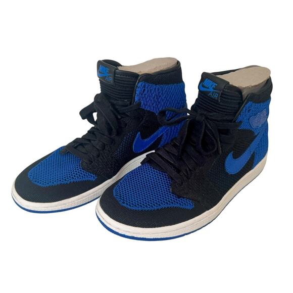 NIKE AIR JORDAN 1 Retro Flyknit BG Black Royal Blue Size 6Y 38.5 NEW IN BOX - Picture 5 of 14